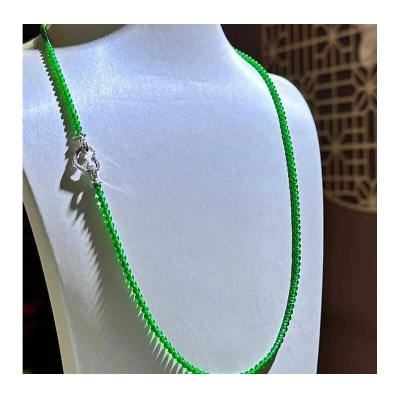 

New Chinese Style Jadeite, Emperor Green, Millet Beads, Love Universal Buckle Necklace, Sweater Chain, Women's Multi-circle Jewe