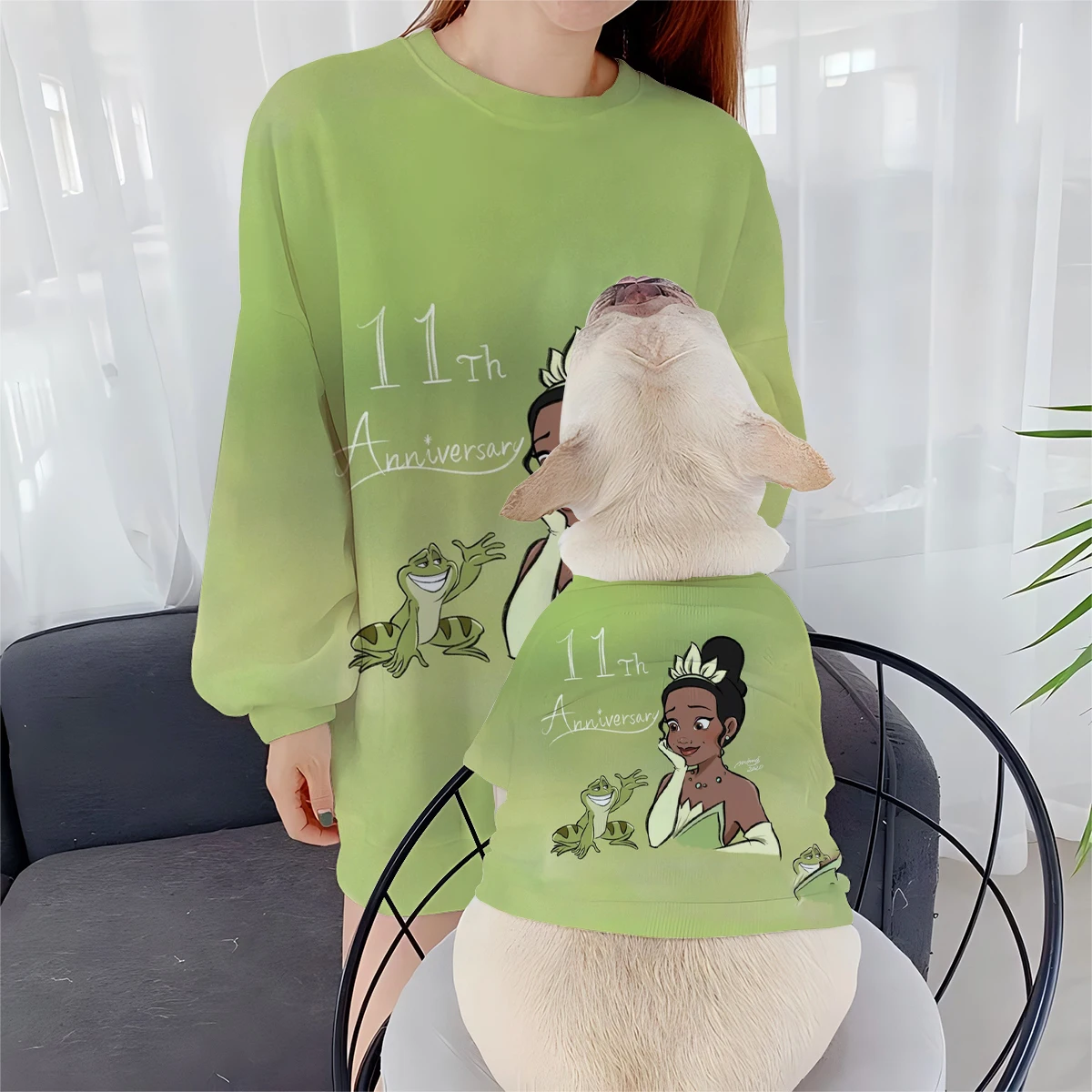 New Pet Clothes Dog Clothes Parent-child Clothes Autumn and Winter Women's Pullover Disney Princess Tiana Print