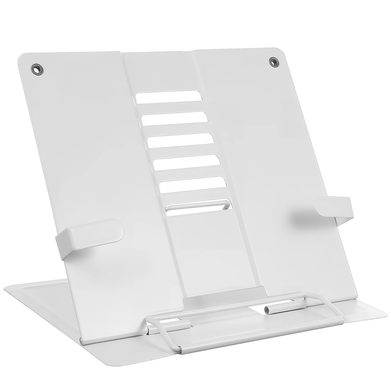 

White Reading Book Holder for Desk Compact Portable Non Slip Clips Books Tablets Laptops Textbook Stand Cookbook Stand Book