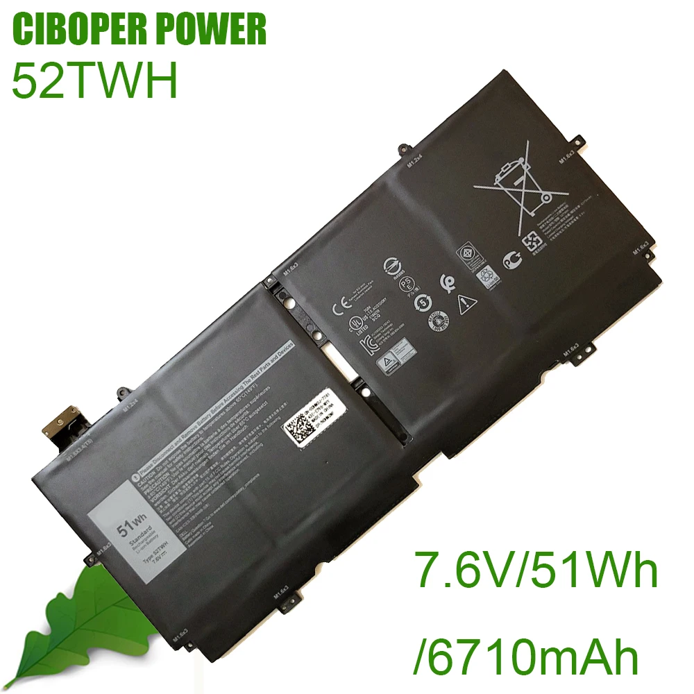 CP Laptop Battery MM6M8 XX3T7 52TWH 7.6V/51Wh/6710mAh For XPS 13 7390 2-in-1 Series P103G P103G001 P103G002 Notebook