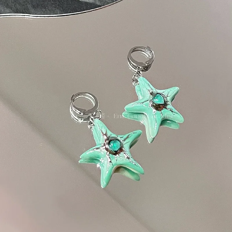 3011 Creative Handmade Cute Star Silver Pin Earrings Necklace Punk Style Decoration Halloween Artwork Customized Birthday Gift