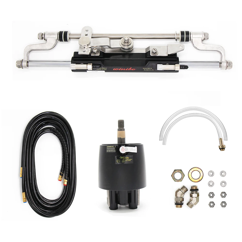 300 HP Outboard Hydraulic Steering System Stainless Steel Cylinder, Hose Boat Yacht Outboard Inboard Steering Kit Front Mount