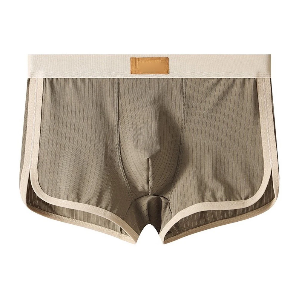 1pc Men's Boxer Shorts Bulge Pouch Contrast Color Striped Underwear Comfortable Breathable Trunks L~3XL Large Size Panties
