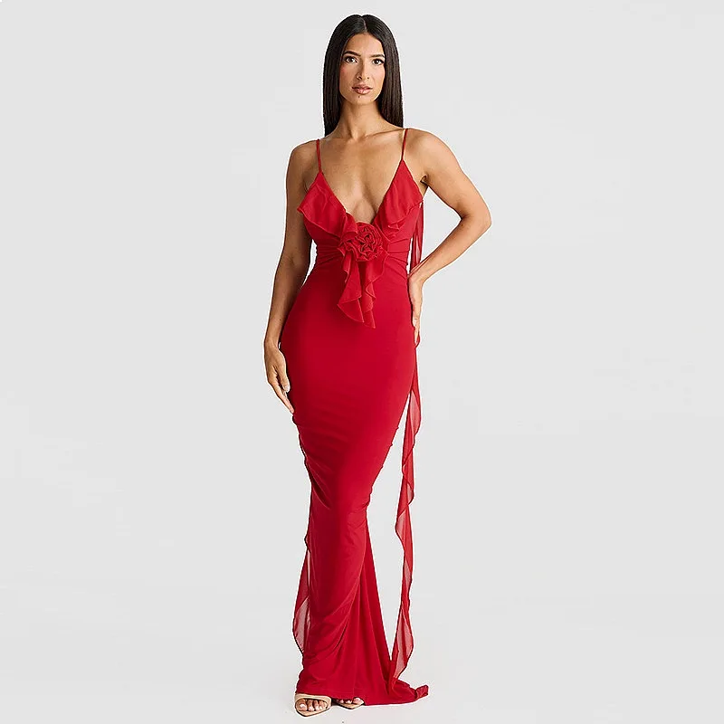 Sexy V Neck Backless Bodycon Mermaid Evening Dress Summer Dresses for Women