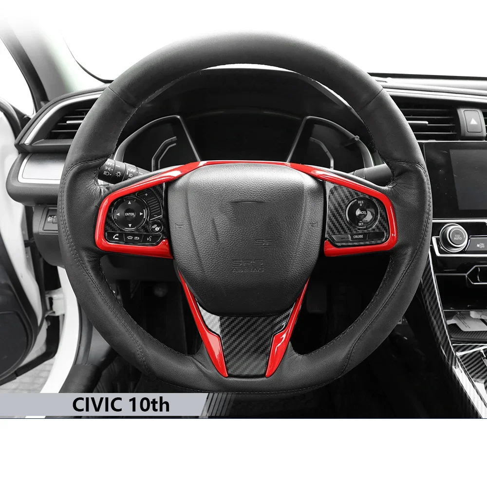 10th Gen Civic ABS Plastic Steering Wheel Trims Interior Decaration Sticker for Honda Civic 2020 2019 2018 2017 2016 -Red