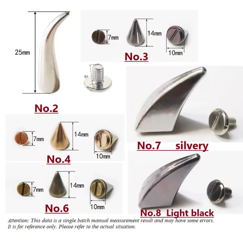 Punk Apparel Leather Buckles Screws Knob Tip Rivets Handbag Belt Shoes Crafts Bullet Rivet Stud Spikes DIY Handmade