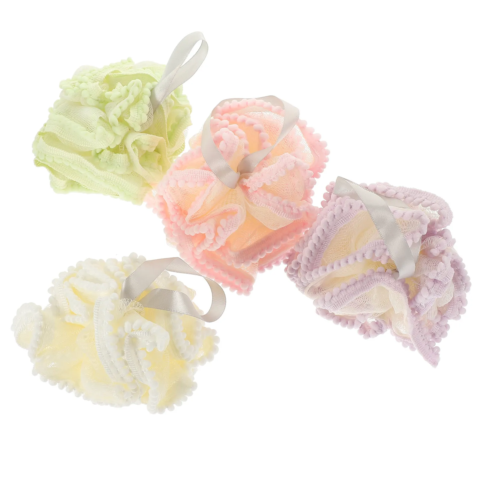4Pcs Large Durable Loofah Bath Ball Set – Soft Exfoliating Shower Scrubber for Body Cleansing & Foaming