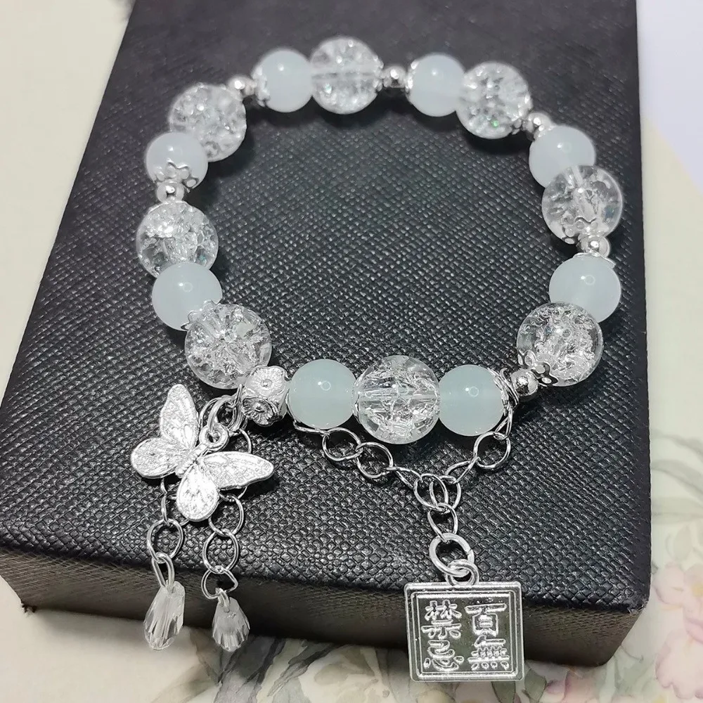 Fashion Chinese Style Blessing Bracelet Crystal High-color Value Butterfly Pendant Bracelet Beaded Bracelet Friends Gift