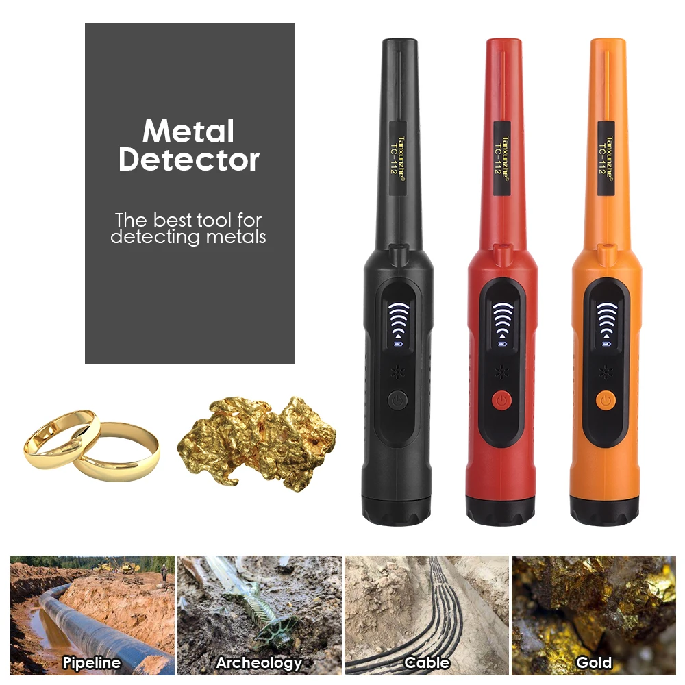 Metal Detector Outdoor Adventure Handheld Metal Detector Pinpointer Finder Waterproof 360° Side Scan Metal Detector Rod