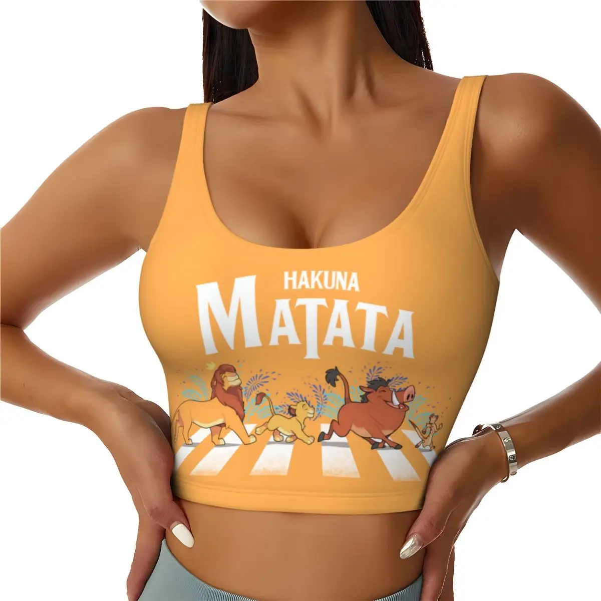

Укороченные топы на бретелях Hakuna Matata для тренировок на заказ, женские бесшовные спортивные бюстгальтеры с забавным животным из фильма «Король Лев» для бега, йоги