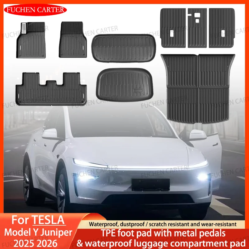 

For Tesla New ModelY Juniper 2025-2026 TPE Car Floor Mats With metal pedals Luggage Trunk Mat Set Four Seasons Waterproof Anti-s