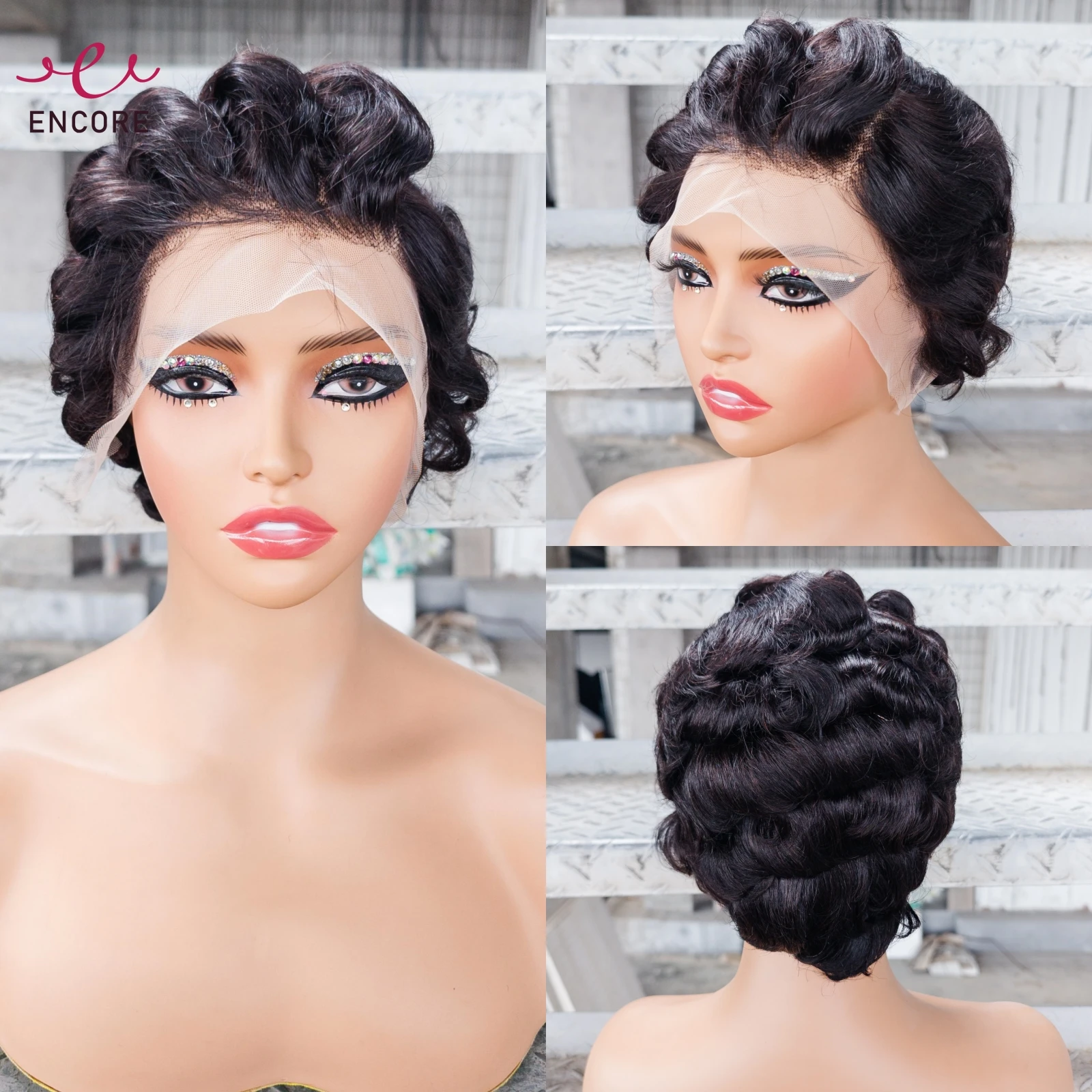13x4レースフロント-カールブラック-キュートヌナウィッグ-ショートフィンガーウェーブウィッグ-アフリカンブラックウィッグ-女性用-ママウィッグ-ショートピクシーカットウィッグ
