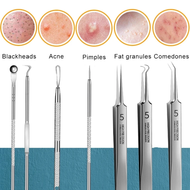 Agulhas de acne de aço inoxidável, 3 a 8 peças, removedor de cravo, ferramentas de limpeza dos poros, cuidados faciais profissionais, ferramentas de beleza, cuidados com a pele