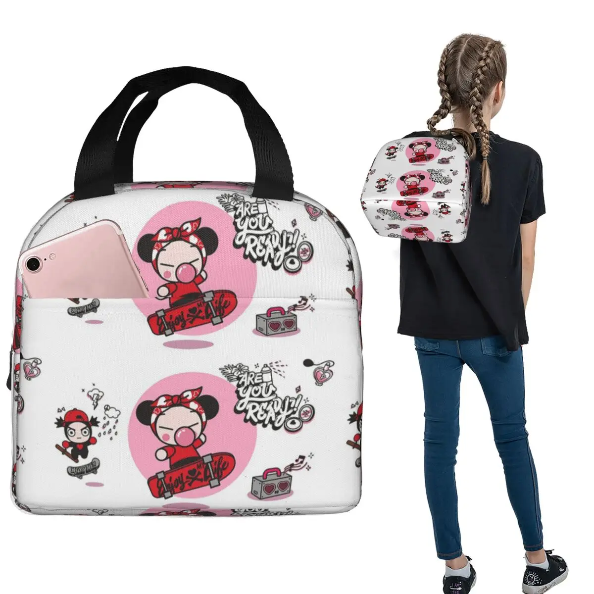 Cartoon Pucca Insulated Lunch Bag for Women Kids Leakproof Food Boxes Thermal Lunch Box Tote
