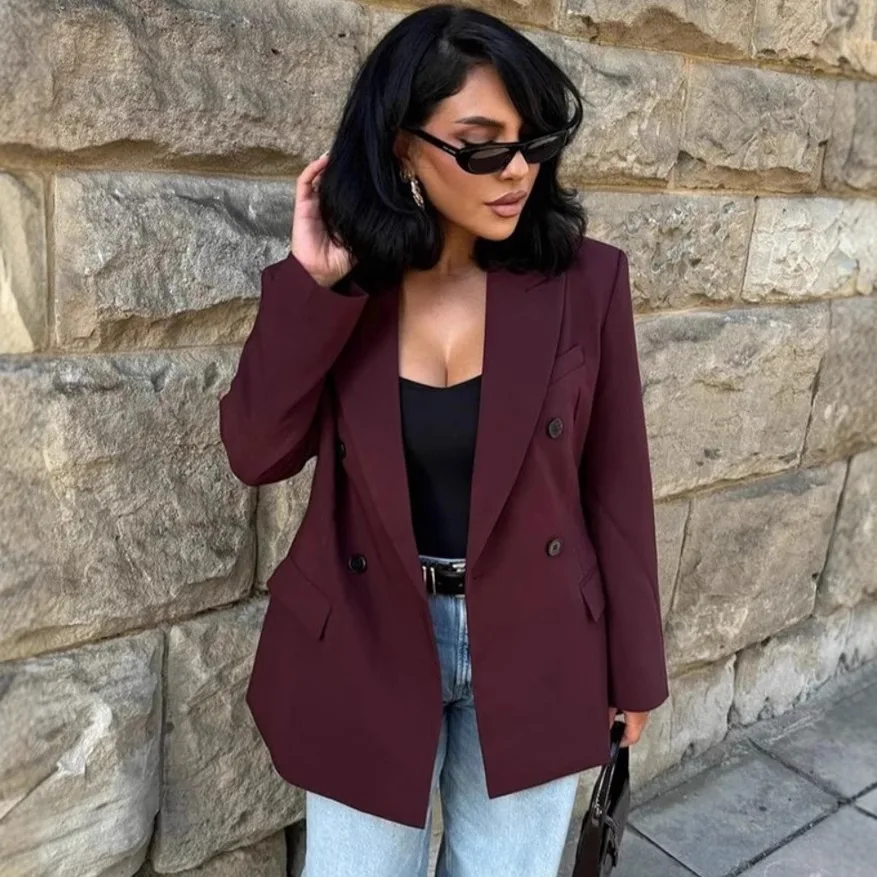 Women's Fashion Elegant Blazer Double-Breasted Women Double Breasted Blazer Oversized Formal Work Suit Jacket For Office 1D7K