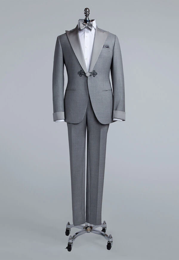 Slim Fit Formal Grey Suits For Man 2 Piece Groom Tuexdos Wedding Prom Costume Homme Party Evening Blazer Sets Custom Made