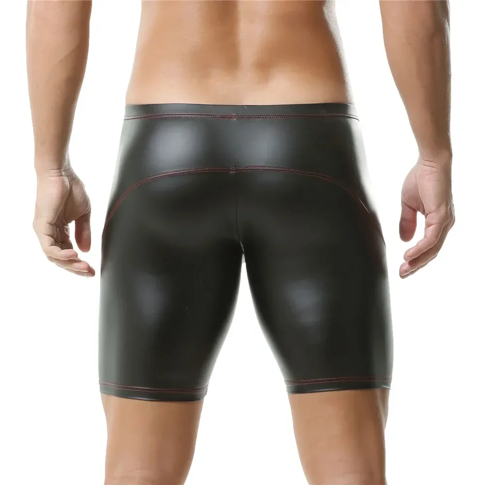 Sexy Men's Faux Leather Tight Shorts Low Waist Black Casual Stage Short Pants Male Nightclub Dance Party Trunks Men Clothing