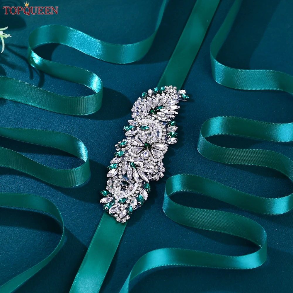 TOPQUEEN Wedding Belt Green Diamond Belt Rhinestone Belt  display picture 1