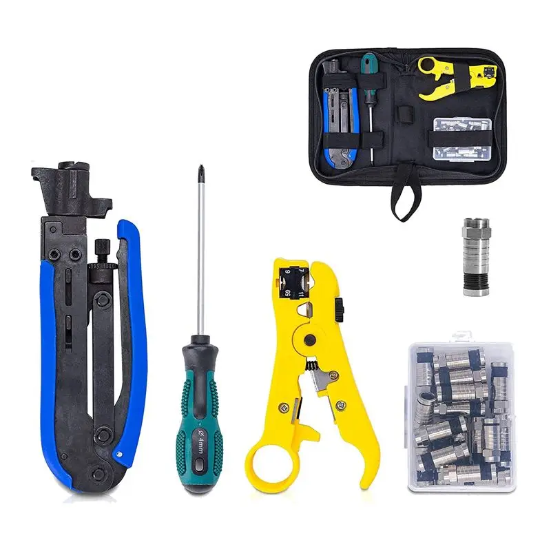 Y42A-Coax Compression Tool Kit Wire Stripper Tool Battery Cable Crimping Tool With 20 PCS F Compression Connectors
