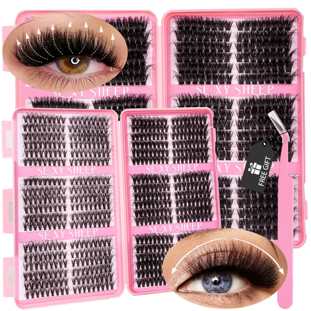 Bricolage cils de chat grappes de cils extrémité des yeux allongeant les Extensions de cils aspect naturel vaporeux épais faux cils avec pince à épiler