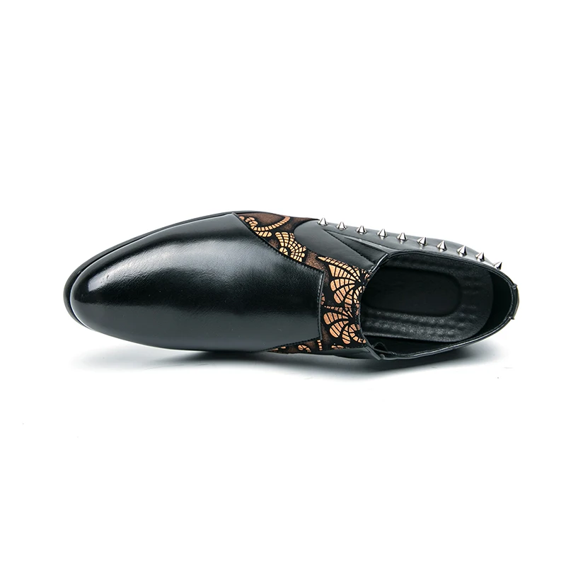 Black Leather Business Dress High Heel Men's Shoes Pointed Toe Slip-on Rivets Elegant Party Wedding Shoes Thick Bottom Plus Size