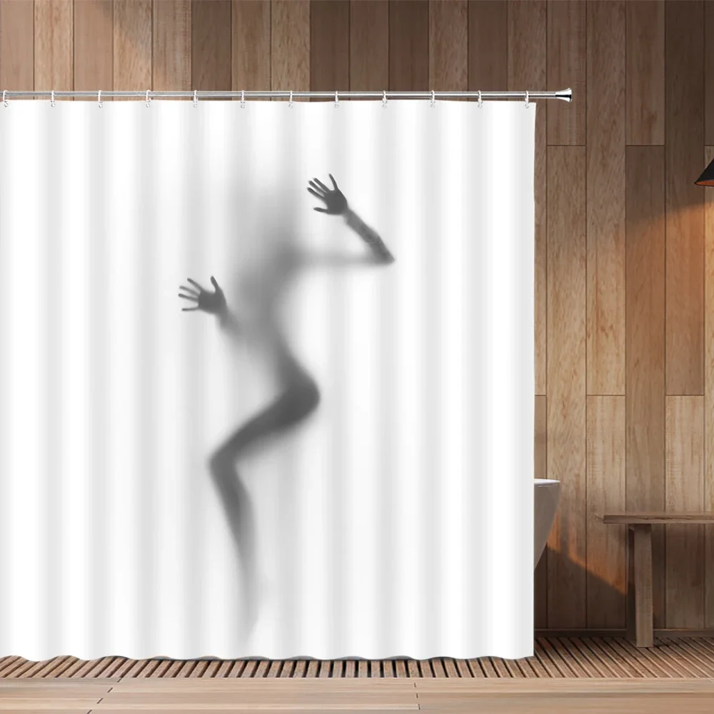 Sexy Woman Shadow Shower Curtain White Background Girl Portrait Creative Design Bath Curtains Fabric Bathroom Decor with Hooks