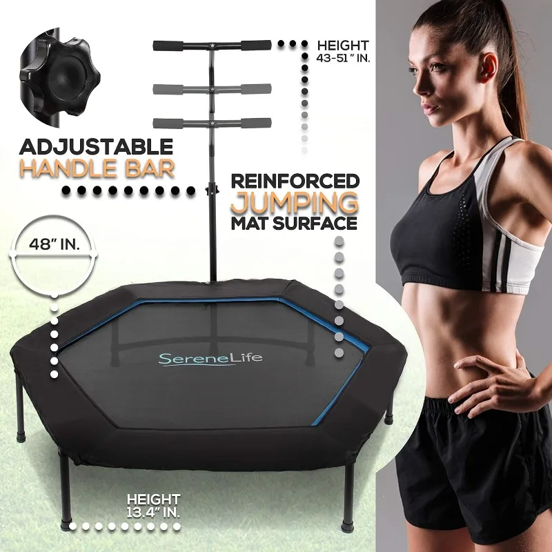 SereneLife Fitness Exercise Rebounder Mini Trampoline-48' Inch Hexagonal Jump Exercise Equipment Mini Trampoline