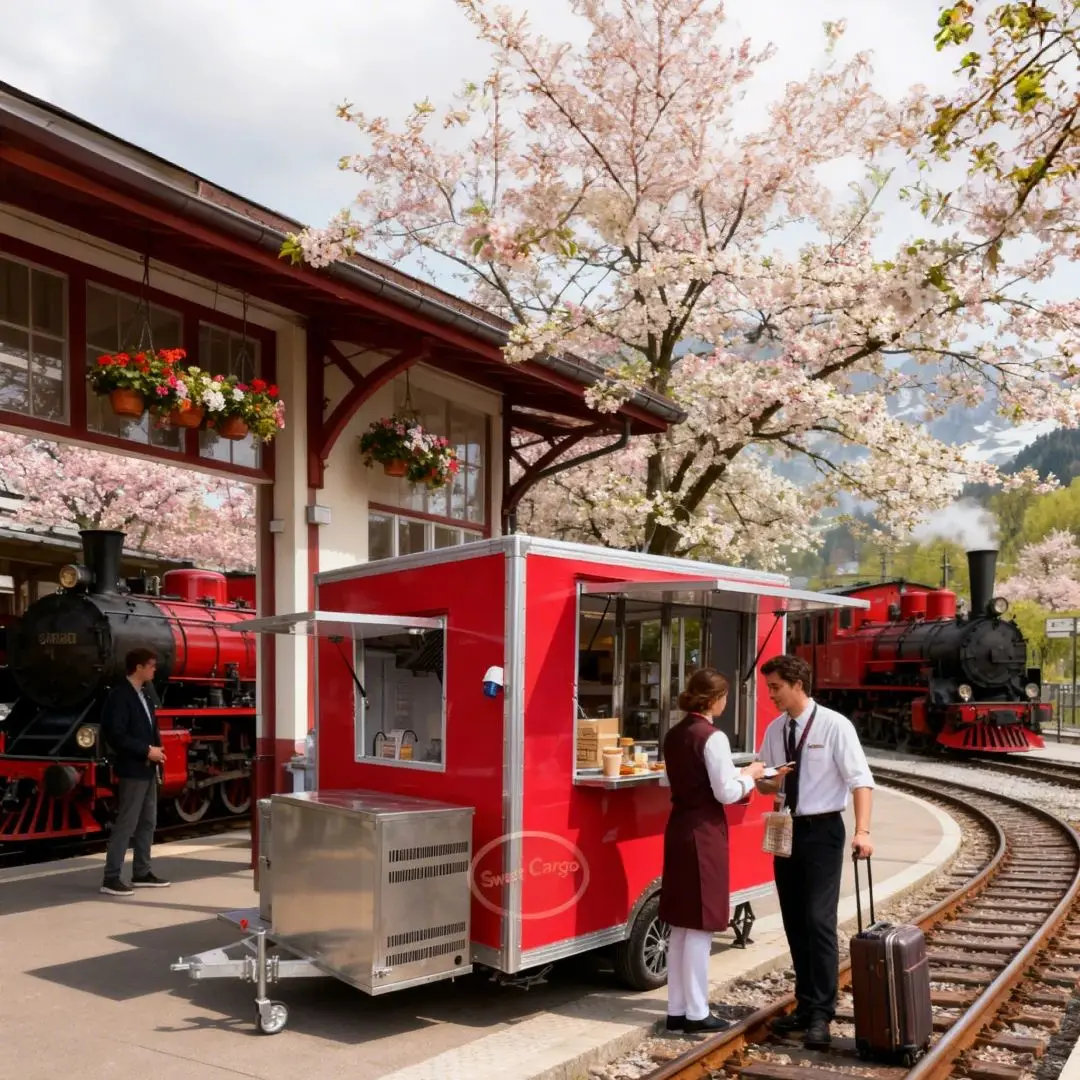 

Outdoor Food Trailer Eye-Catching Vivid Red Main Color with Silver Metal Frames for Catering Business
