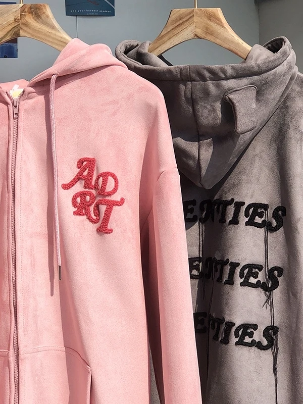 플러스 사이즈 300 파운드 미국 레트로 데빌 혼 후디 여성용 루즈 레이지 슬레 자켓 탑 가을 겨울 신상품