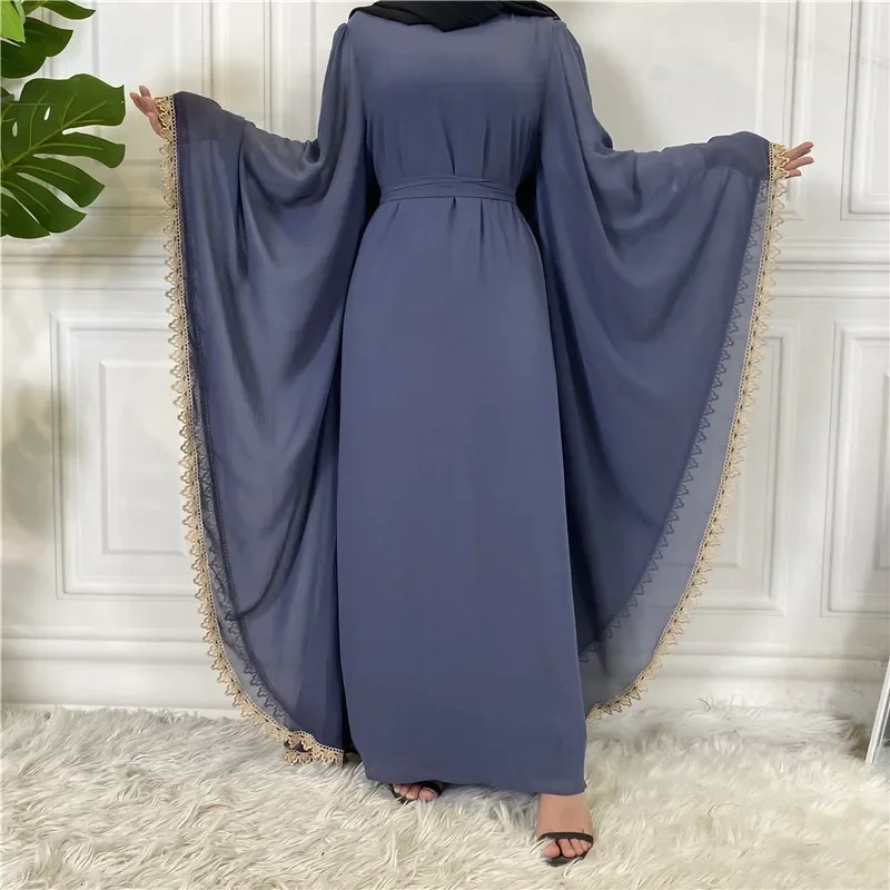 Women Eid Muslim Dress Abaya Ramadan Morocco Dresses Dubai Abayas Kaftan Vestidos Arab Long Robe Lace Patchwork Belt Modest