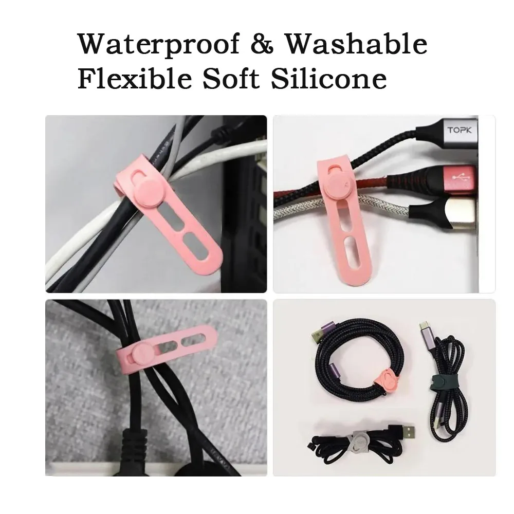 Silicone Cable Straps Adjustable Multi-Hole Cord Organizer Stylish Colorful Reusable Wire Ties for Desk Cable Management