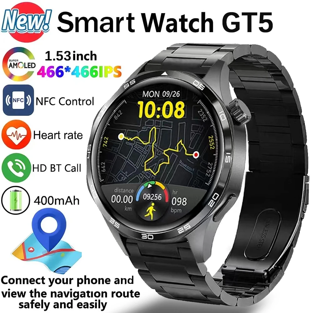 

2026 New WATCH GT5 Pro 46mm Smartwatch Men 1.5”AMOLED Screen 7 Day Battery Life 300 mAh Battery GPS NFC iOS Android Women Gifts