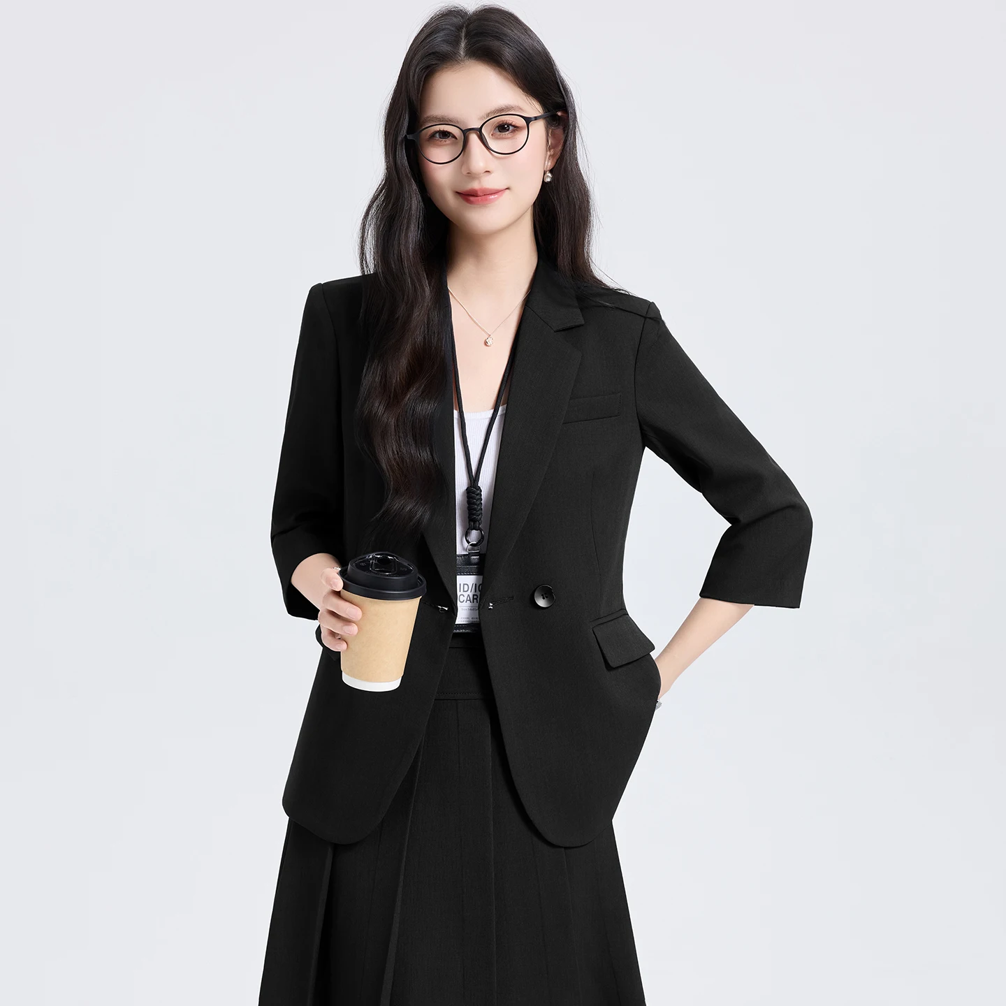 

Women's Summer Lightweight Business Casual Suit Set with Skirt 2026 Two-Piece Outfit