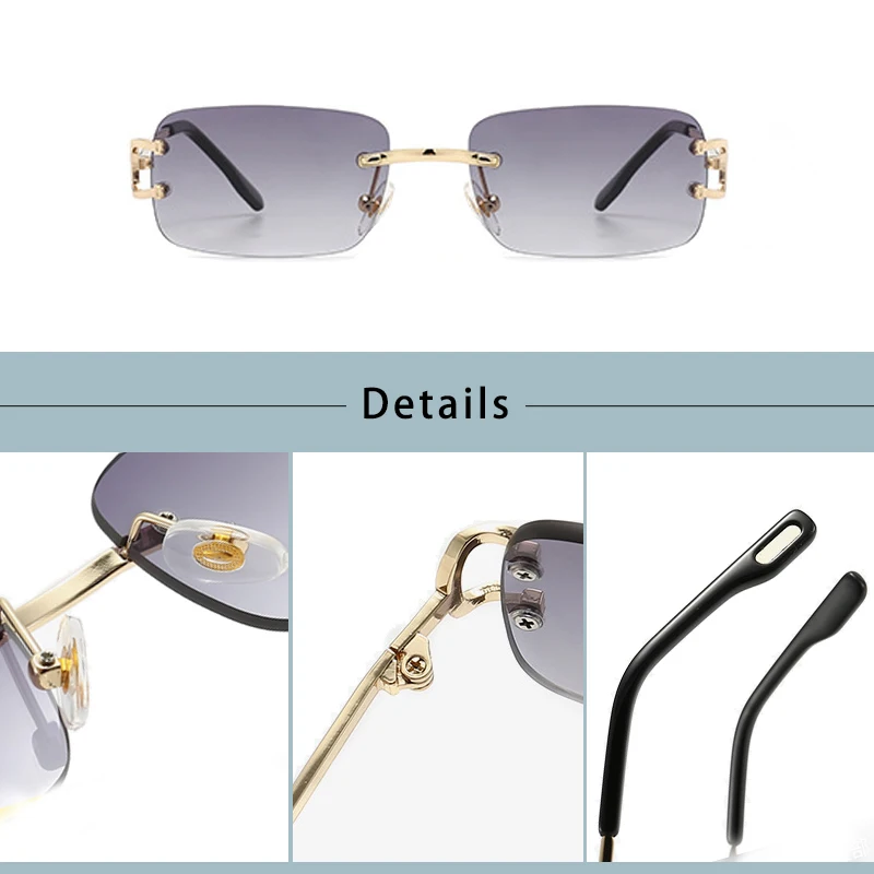 Raute Metall rahmenlose Sonnenbrille Männer rechteckigen kleinen Rahmen Sonnenbrille Frauen Mode Einkaufen Reise Party Brillen – Detail 14