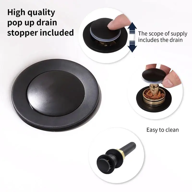 صنبور حمام أسود غير لامع مع خراطيم تصريف وإمداد منبثقة، بمقبضين 360 درجة °   صنبور دوار، مجموعة مركزية لحوض الغرور مقاس 6 بوصات،