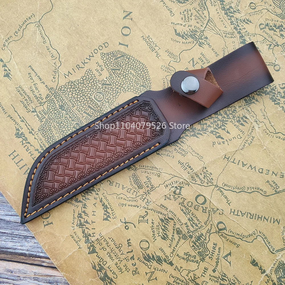 Exquisite Genuine Leather Straight Knife Sheath Portable Protective Holster Knife Cover for Camping Fishing Outdoor Gear