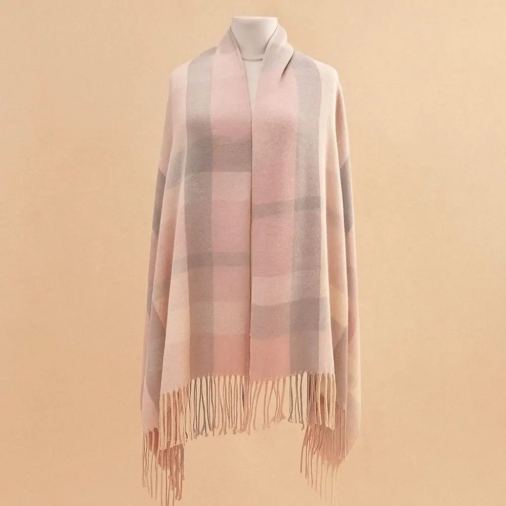 

Мягкий классический клетчатый шарф в корейском стиле, вязаный из шерсти, акрила и полиэстера, длинный шарф с кисточками для осени, защита от холода