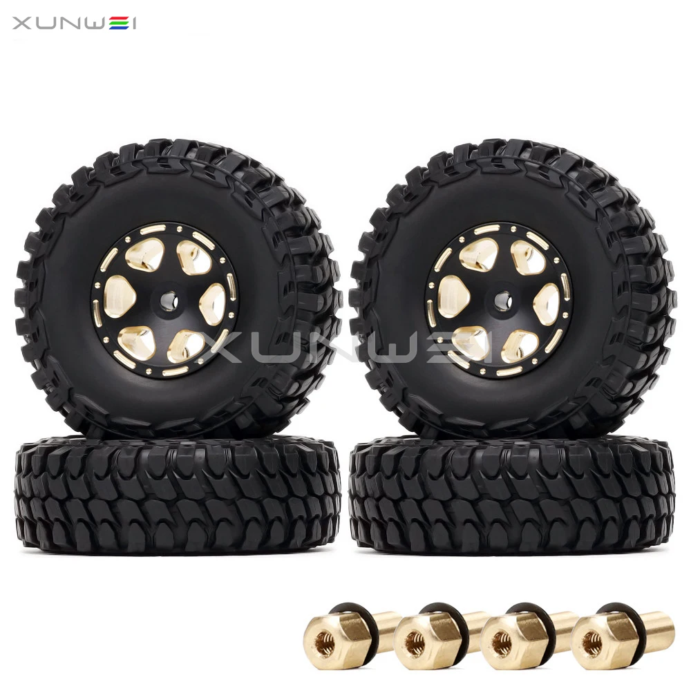 

4pcs 1.0" inch Beadlock Brass Wheel Rims Tires Tyres for RC 1/24 Axial SCX24 90091 Kyosho Off Roac Car