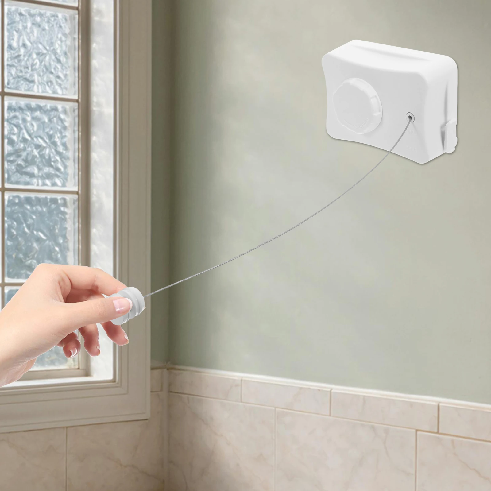 

Retractable Clothesline 5.1m White Indoor Outdoor Drying Rope Wall Mount No Drilling Heavy Duty Laundry Line Adjustable Steel