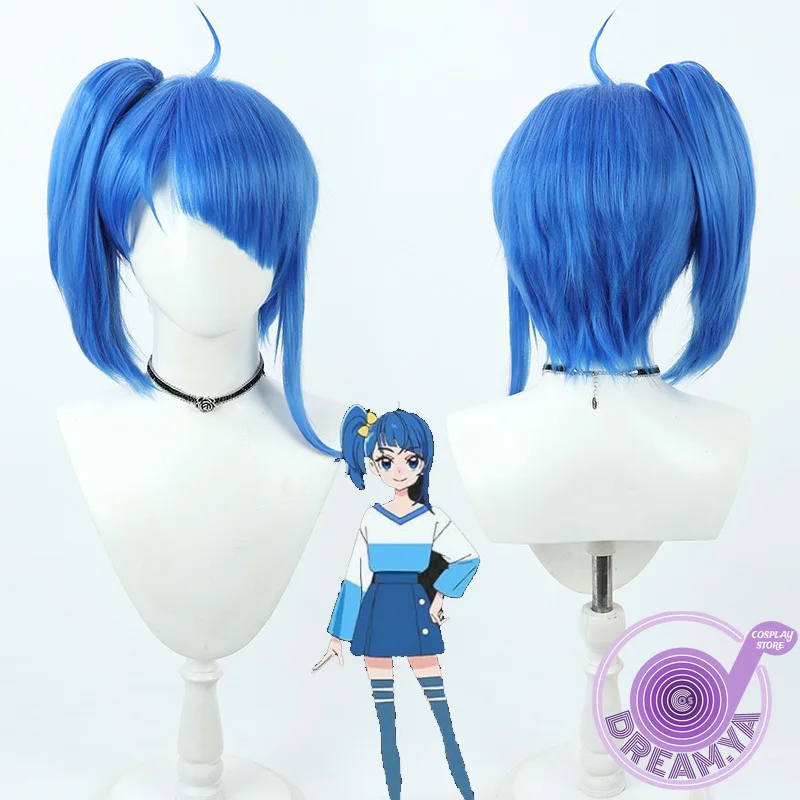 Sora Harewataru Cosplay Wig Pretty Cure Blue Short Pigtail Heat Resistant Synthetic Hair Halloween Party Carnival + Free Wig Cap