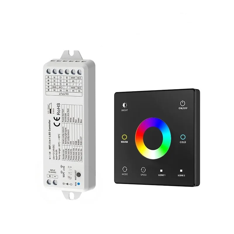 WiFi & RF 5 in 1 LED Controller WT5 2.4G Dimmer for CCT RGB RGBW RGBCCT Strip Light Glass Touch Panel Remote Controller