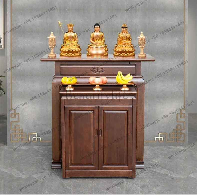PG new Chinese Buddhist table small offering  incense   household solid wood altar cabinet Buddha table