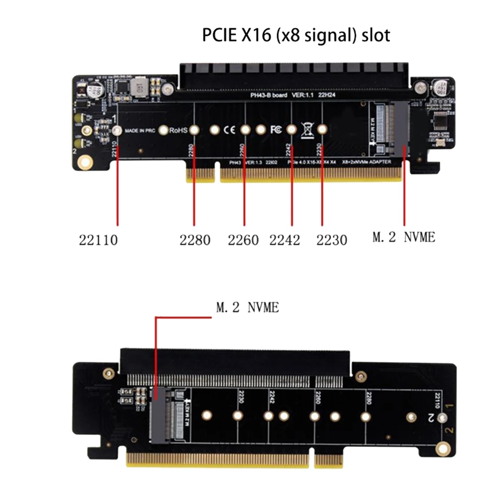بطاقة توسيع فاصل القناة PCIE 4.0 8 + 4 + 4 بطاقة رفع توسيع منفذ Hyper Ultra Quad VROC M.2 NVMe