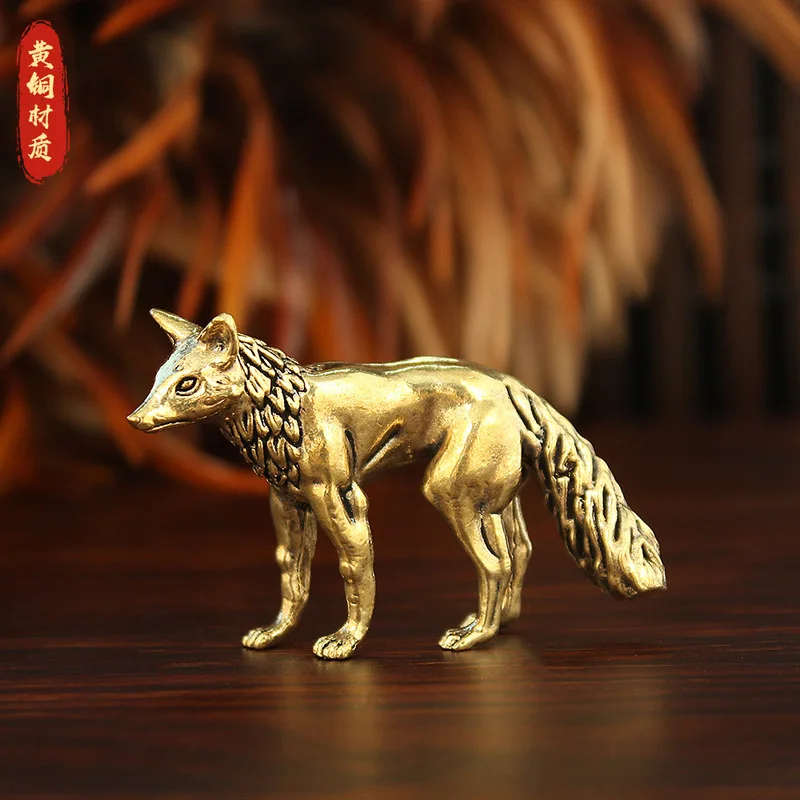 Solid Fox Figurine, American Antique-Style , Study Room Decoration, Animal for Office Desk, Tea Table, Small Brass Or