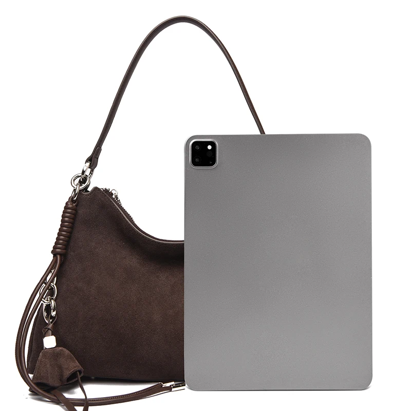 100% Echtes Wildleder Damen Schulter-Umhängetaschen Retro Echtleder Handtasche Designer Große Kapazität Pendler-Handtaschen – Detail 18