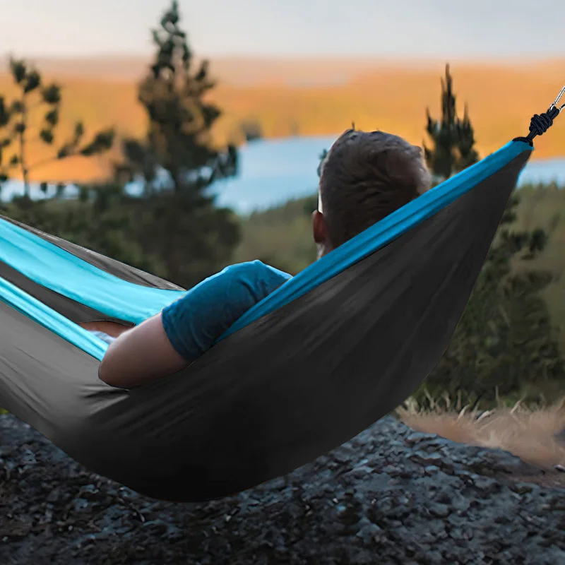 New Camping Hammock, Ultra-Light Portable Double-Color Hammock, Available in Multiple Sizes and Colors (270*140 cm), Outdoor Hammock with Two Thick Aluminum Alloy Hooks, Two 2m Meter Long Straps and a image 4