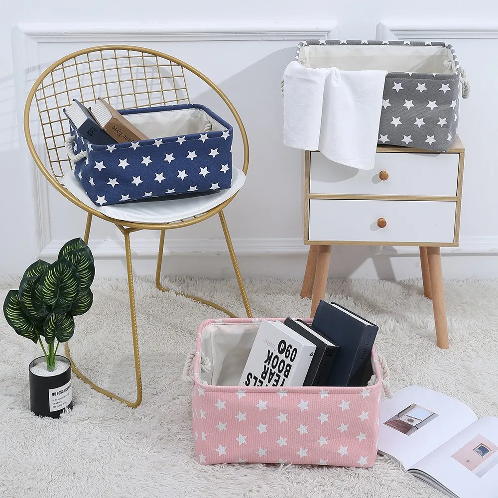 Cube Canvas Fabric Storage Basket Clothes Folding Storage Box For Nursery Underwear Toy Organizer Laundry Basket With Handle