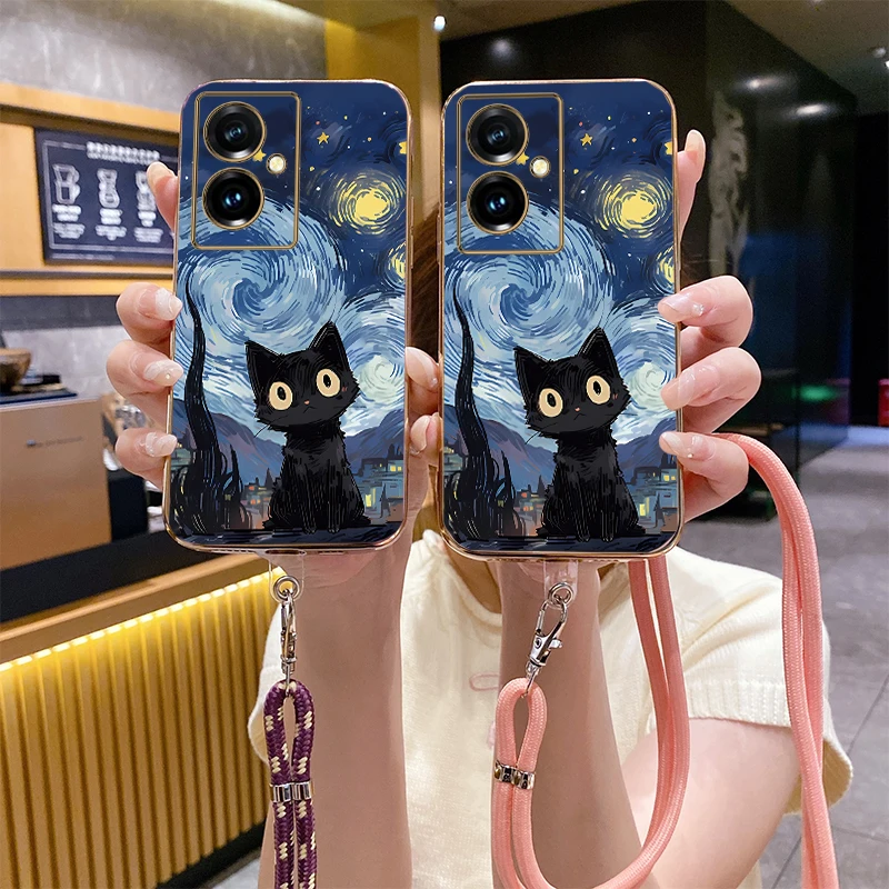 Y78Plus Astral Cat Luxury Plating Phone Case For VIVO Y85 Y200i Y91 Y35Plus Y93 Y78 Y35 X100S Y76S Y100 Y77 Y28 X100 Y15 Cover