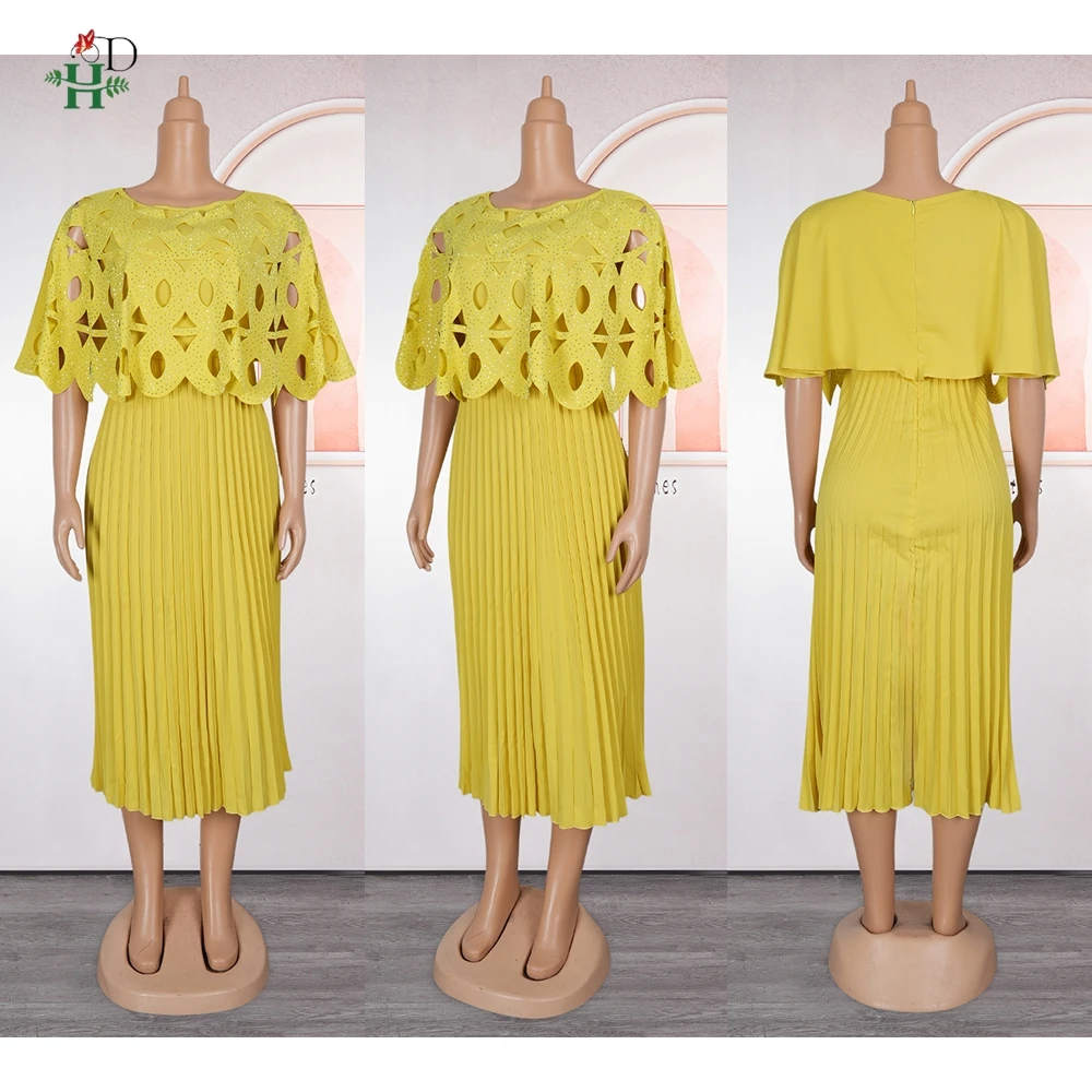 H & D 2025 فستان أفريقي مقاس كبير للنساء موضة جديدة لحفلات الزفاف فستان عشاء الماس صغير Bubu أنيق تركيا مطوي