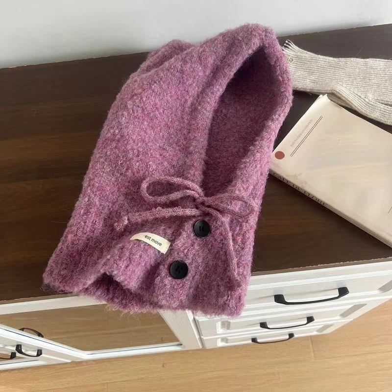 الكورية نمط قبعة وشاح المرأة الخريف والشتاء الدافئة حماية الأذن مقنعين وشاح محبوك قبعة من الصوف #2